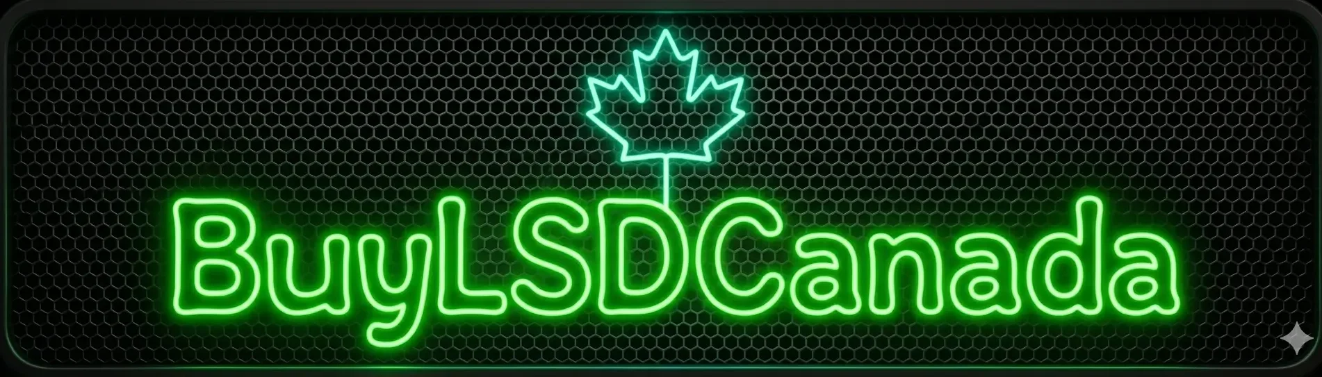 Neon green BuyLSDCanada logo featuring a glowing maple leaf, representing Canada's premier online psychedelic dispensary.